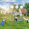 thumbnail image 6 of KL KLB Sport 7 in 1 Swing Set for Kids Backyard Outside, A-Frame Heavy-Duty Metal Swing Sets with Slide, 2 Swing Seats, 1 Climbing Net & Ladder, 1 Gym Ring and 1 Basket, 6 of 8