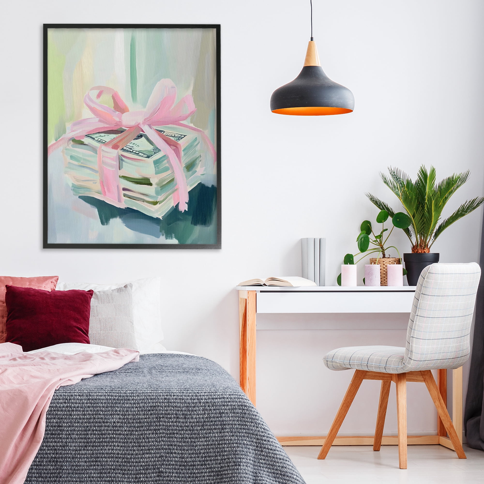 Stupell Industries Pink Bow Cash Bundle Black Framed Giclee Art, design by The Prints Vibe