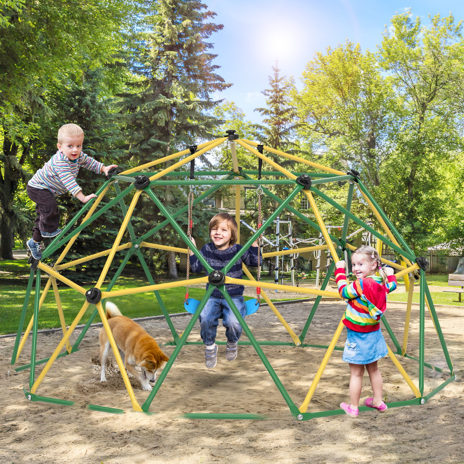 basketbal Numeriek je bent GIKPAL 4-in-1 Jungle Gym,120" Dome Climber with Hammock &Swing for Kids  Outdoor Play Equipment, Supports up to 1000lbs Jungle Gym, Anti-Rust, Easy  Assembly, Yellow+ Green - Walmart.com