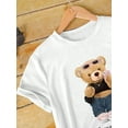 thumbnail image 5 of Women's Casual Short Sleeve T-Shirt With Cartoon Bear Print, Summer Graphic Tees Women Tops, 5 of 5