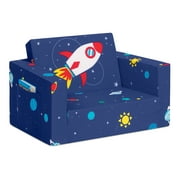 Delta Children Cozee Flip-Out Chair - 2-in-1 Convertible Chair to Lounger for Kids, Space