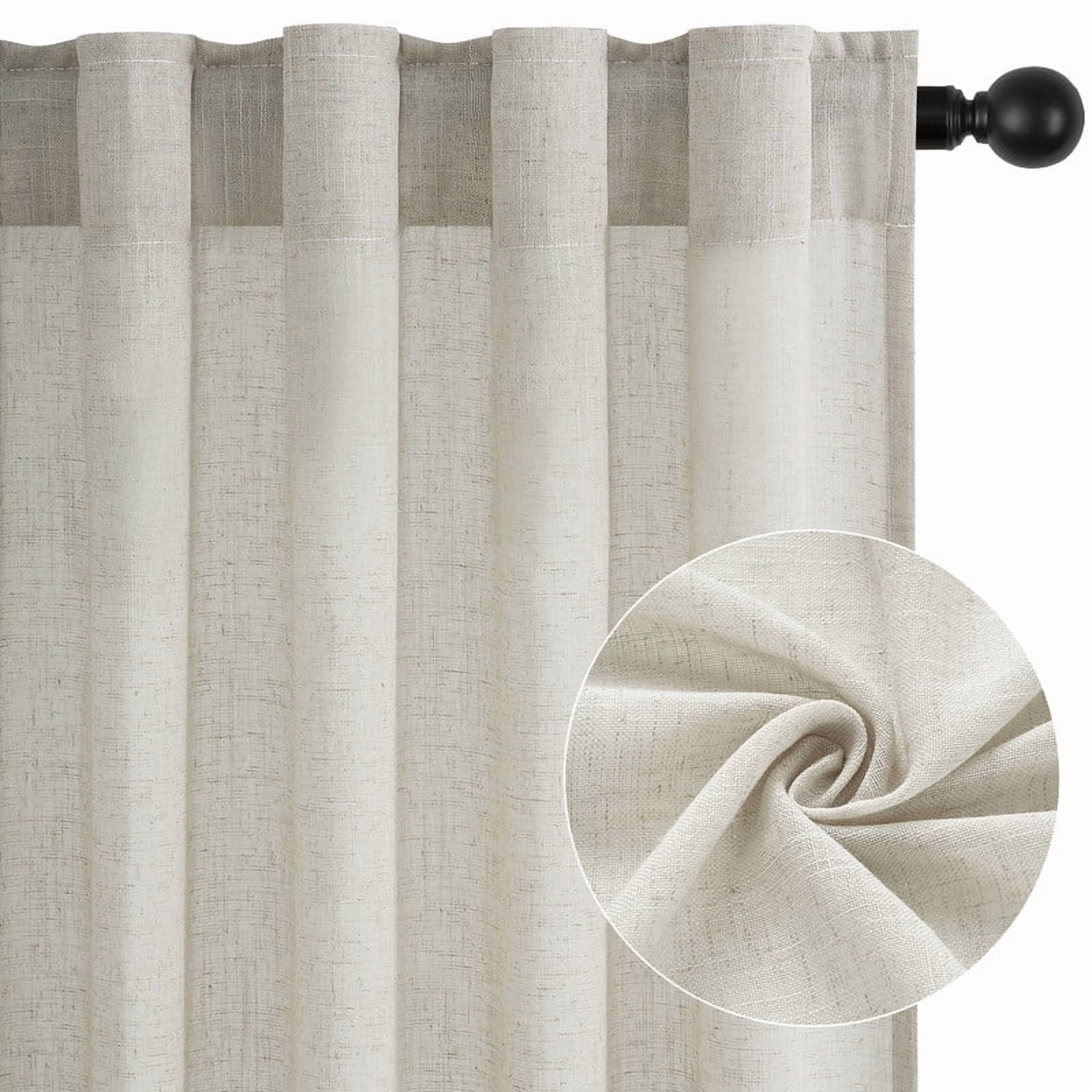 Topfinel Linen Curtains Soft Textured Semi Sheer Light Filtering Drapes Rod Pocket Back Tab Window Treatments for Living Room Bedroom, Oatmeal, 50x90 inch, 2 Panels