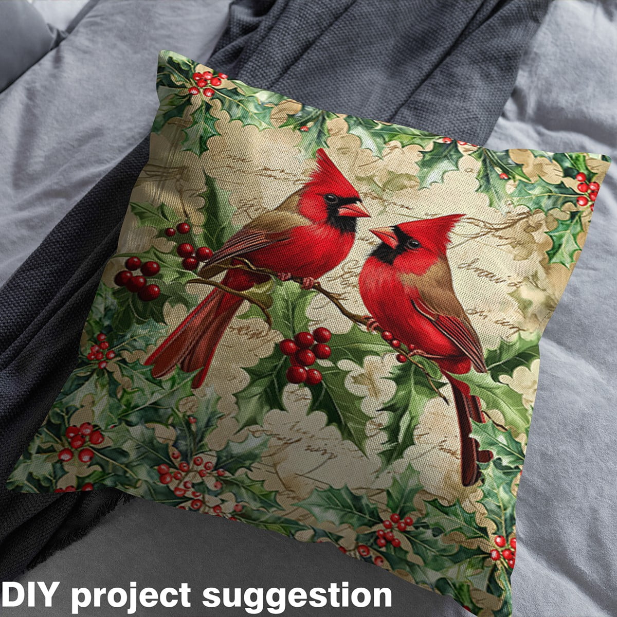 Castle Fairy Teenager Red Sparrows Fabric by the Yard 3 Yards,Merry Christmas Sewing Fabric,Rustic Vintage Fabric for Sewing,Microfiber Bedroom Decor