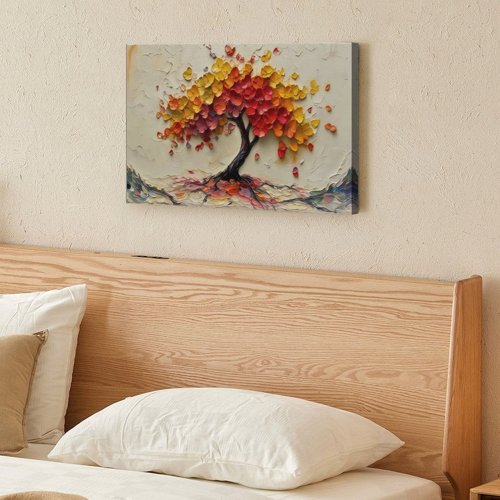 Tree of Life Canvas Wall Art, Textured Abstract Tree Oil Painting Style Print, Waterproof Canvas Artwork for Living Room Bedroom Office Home Decor
