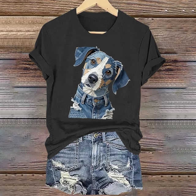 Tejiojio Women's Animal Printed T-shirt Casual Round Neck Short Sleeve Blouses S-2XL