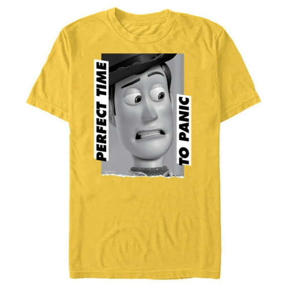 Disney and Pixar’s Toy Story Woody Perfect Time to Panic - Short Sleeve Blended T-Shirt for Adults - Customized-Yellow