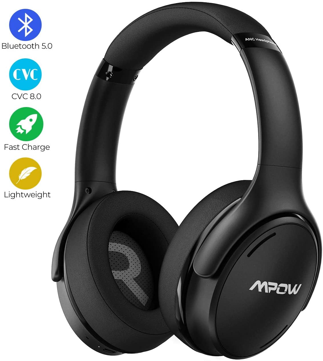 Mpow Noise Cancelling Kopfhörer Bluetooth 5.0 Kopfhörer mit CVC8.0 Mikrofon 35 Std Deep Bass Schnellladung ANC Kabellos Over Ear Headsets für PC TV 