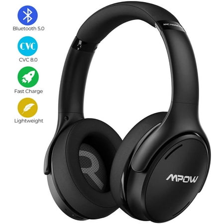 Mpow H19 IPO Active Noise Cancelling Headphones, Bluetooth 5.0 Wireless with CVC 8.0 Mic, Hi-Fi Stereo Deep Bass, Rapid Charge 35H Playtime, Memory-Protein Earpads Over Ear for Travel/Work, Black
