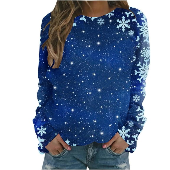 Zpanxa Sweatshirt for Women Fashionable Women's Casual Long Sleeve Round Neck Hoodie for Women Sweatshirts Blue XXL