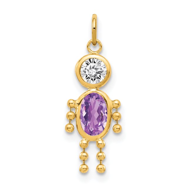 Collier Pendentif Pierre de Naissance Garçon en Or Jaune 14k Février