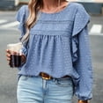 thumbnail image 4 of MeetoTime Women's Long Sleeve Ruffled Tops Crewneck Casual Loose Blouse Pleat Solid Color Blouse Pullover, 4 of 7