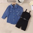 thumbnail image 2 of Odeerbi Kids Boys Girls Denim Jacket with Jumpsuit Denim Jacket + Black Halter Jumpsuit Set Blue 6-7 Years, 2 of 7