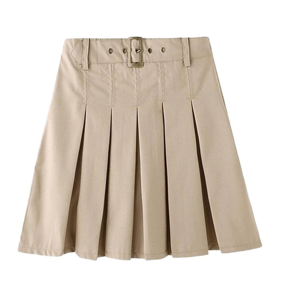 SERTG Kids Girls Solid Color School Skirt Elastic Waist Adjustable Belt Pleated Back to Season Student Wear Casual Outfit Girls Uniform Skirt(Khaki,13-14 Years)