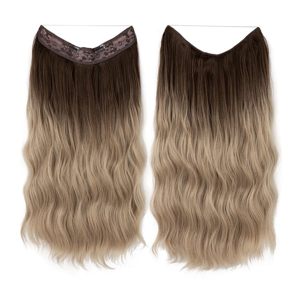 Xiao Hua Extensiones de cabello con alambre, gruesas, rizadas y onduladas, invisibles, con clip, sintéticas, para mujer, de 20 pulgadas, de color negro a rubio.