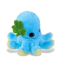 DolliBu Big Eye Blue Octopus Stuffed Animal with Green Plush Shamrock, Cute Green Shamrock Plush, Fun St Patricks Day Stuffed Animal Octopus, Good Luck St Patricks Day Toys for Kids, Baby - 8.5 Inches