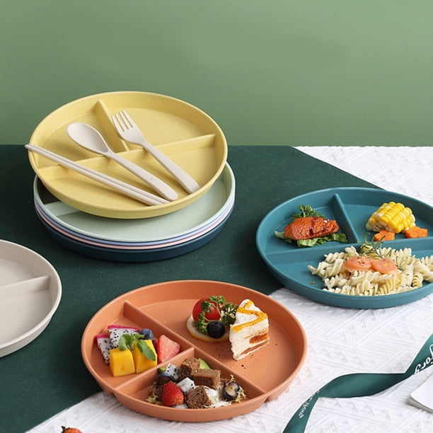 2 Assiettes Divisées 3 Compartiments - Plastique Incassable, Micro-ondable Et Lave-Vaisselle - Diamètre 22cm