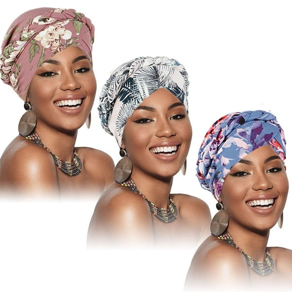 Yirtree Women Turban Flower Caps Vintage Beanie Headscarf Elastic Headwrap Hat Fashion Floral Print Braid Women Hat Protective Cover Cap Headwrap Headwear