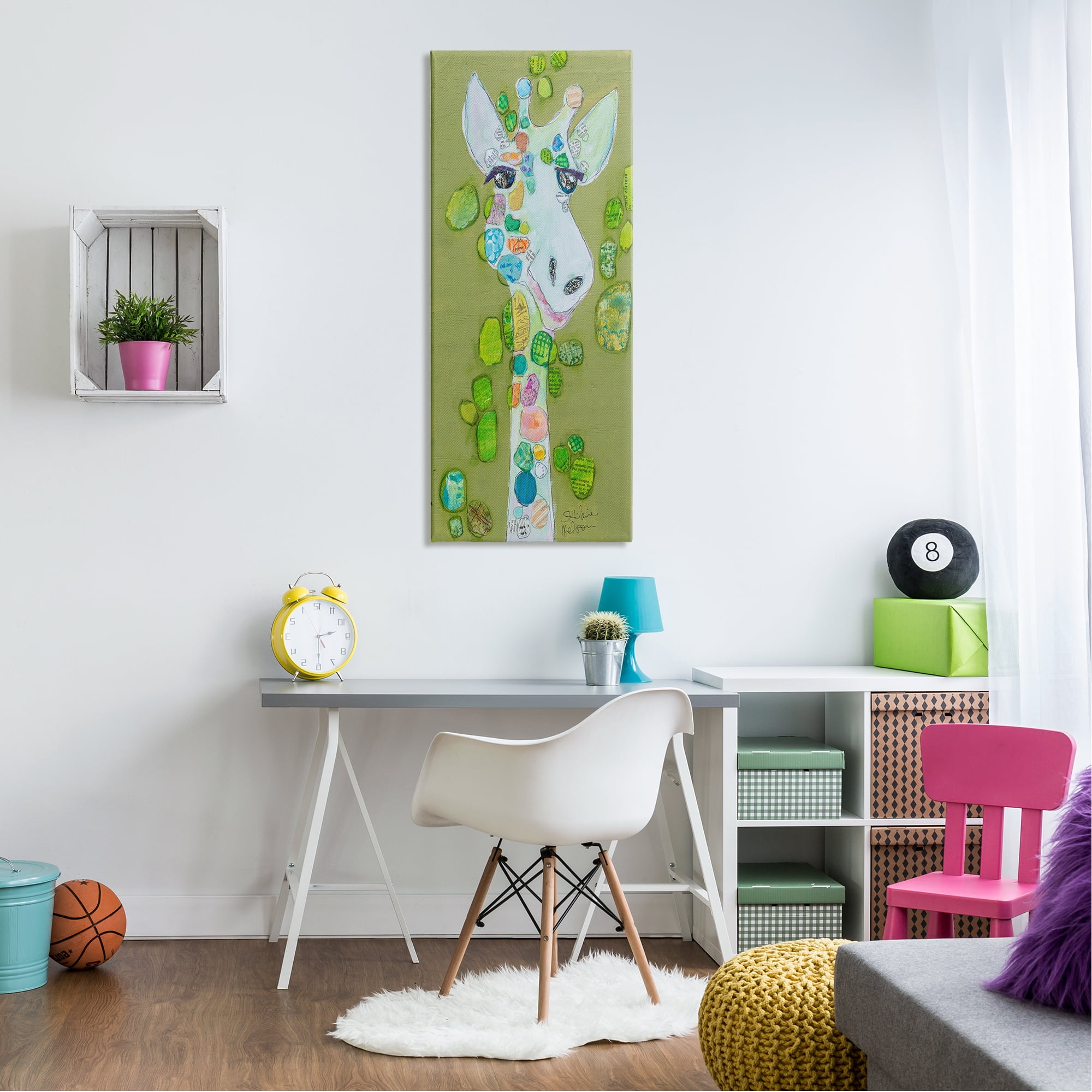 Stupell Industries Green Giraffe Collage Animals & Insects Painting Gallery Wrapped Canvas Art Print Wall Art, 20 x 48
