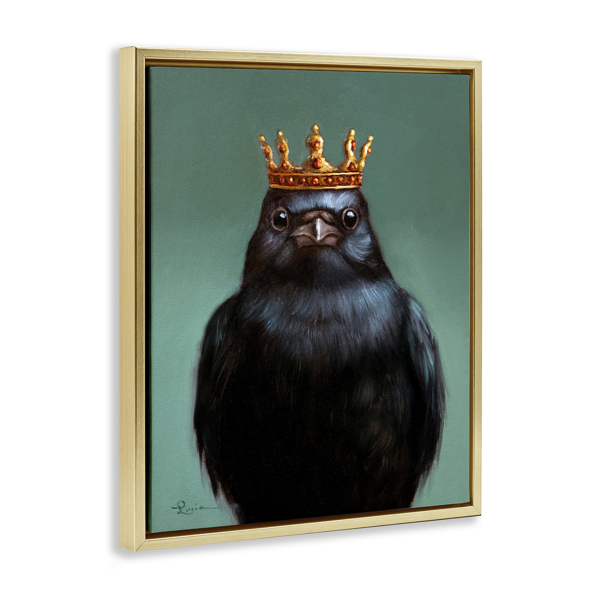 King Crow Portrait Gold Framed Floater Canvas Wall Art, design by Lucia Heffernan