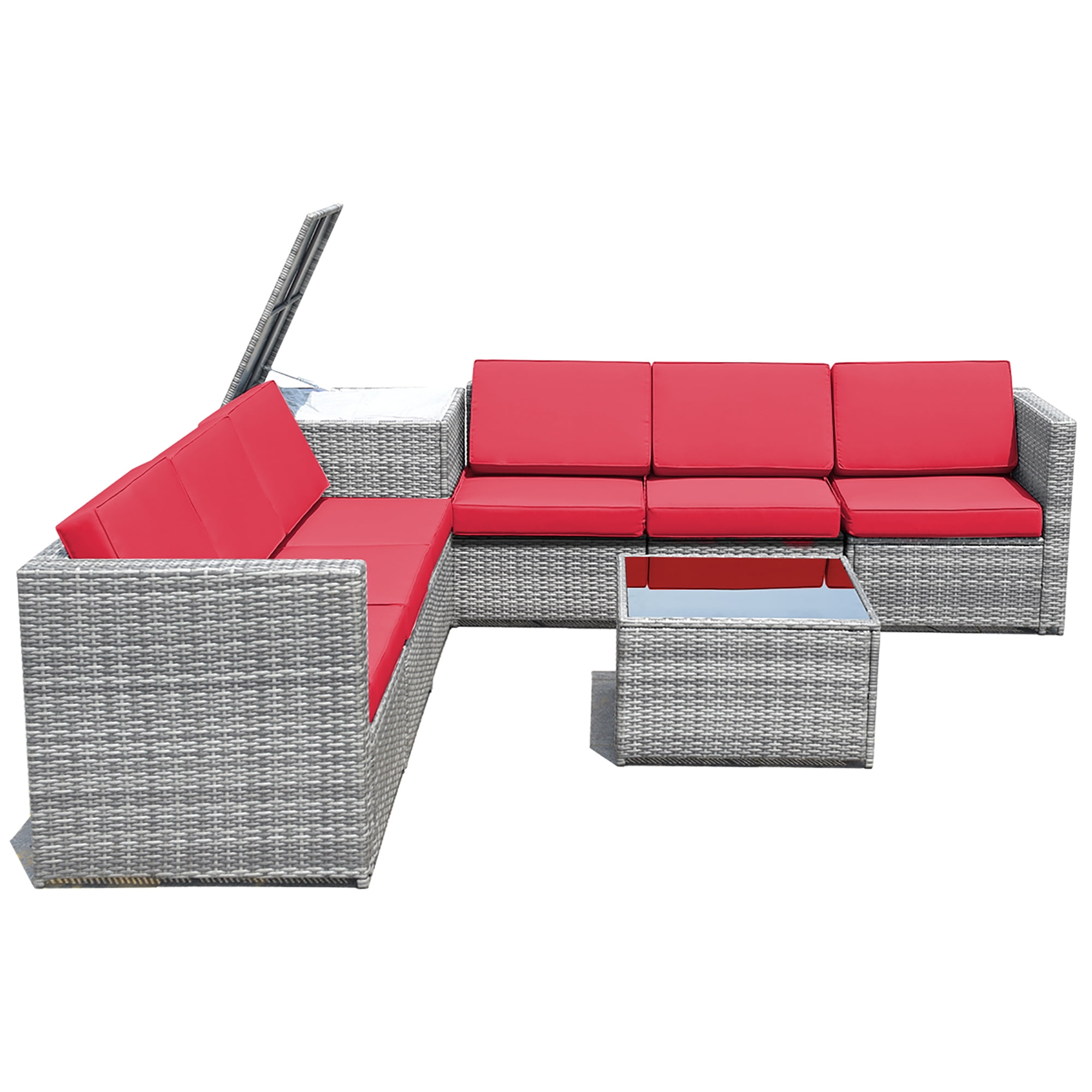 Costway 8 PCS Wicker Sofa Rattan Furniture Set Patio Furniture w/ Storage Table Red