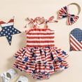 thumbnail image 2 of LIIPEE Girls Onesie Summer Cute Strappy Sleeveless Ruffled July Ou 4Th Striped Printed Pleated Dress Bodysuit With Headband Toddler Classic Daily One-Pieces,Red1,0-3 Months, 2 of 9