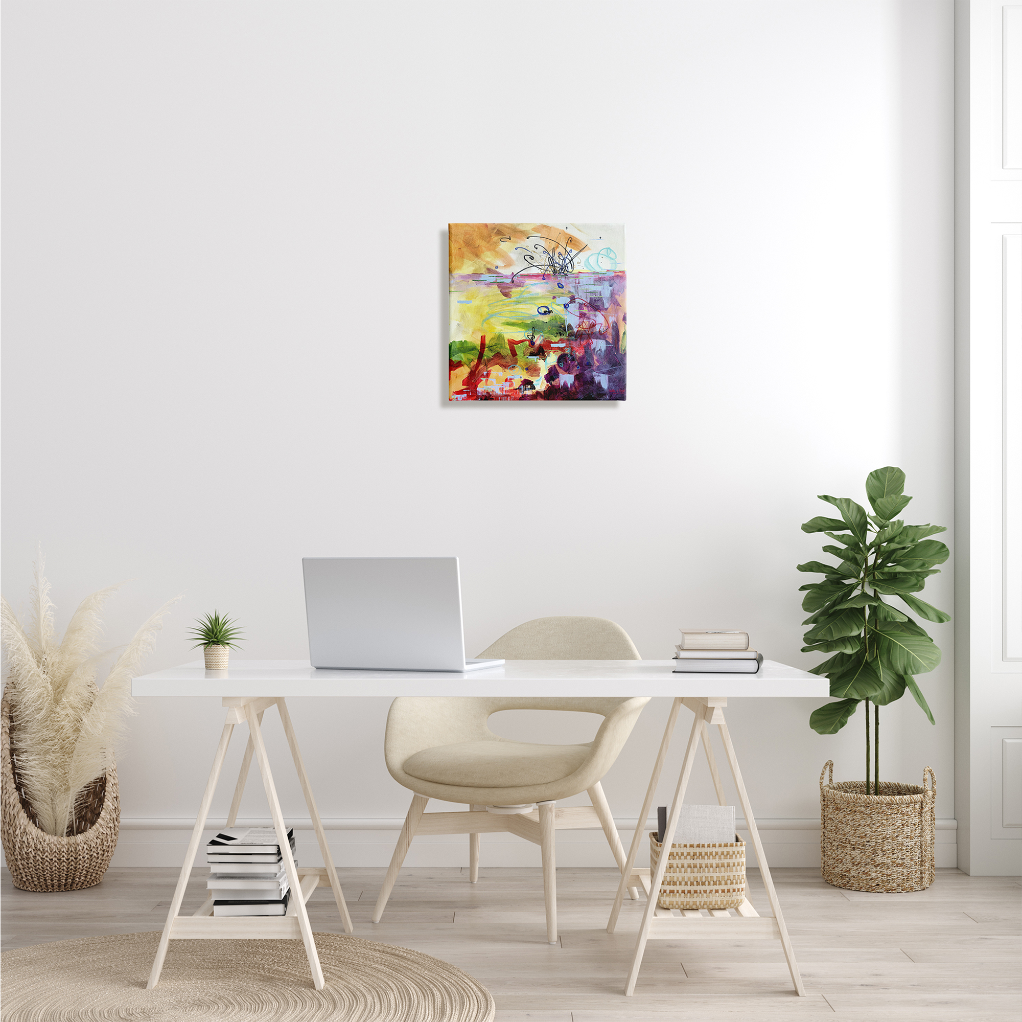 Stupell Industries Abstract Chaos Lively Line Movements Purple Orange Yellow, 17 x 17, Design by Heather W. Ernst