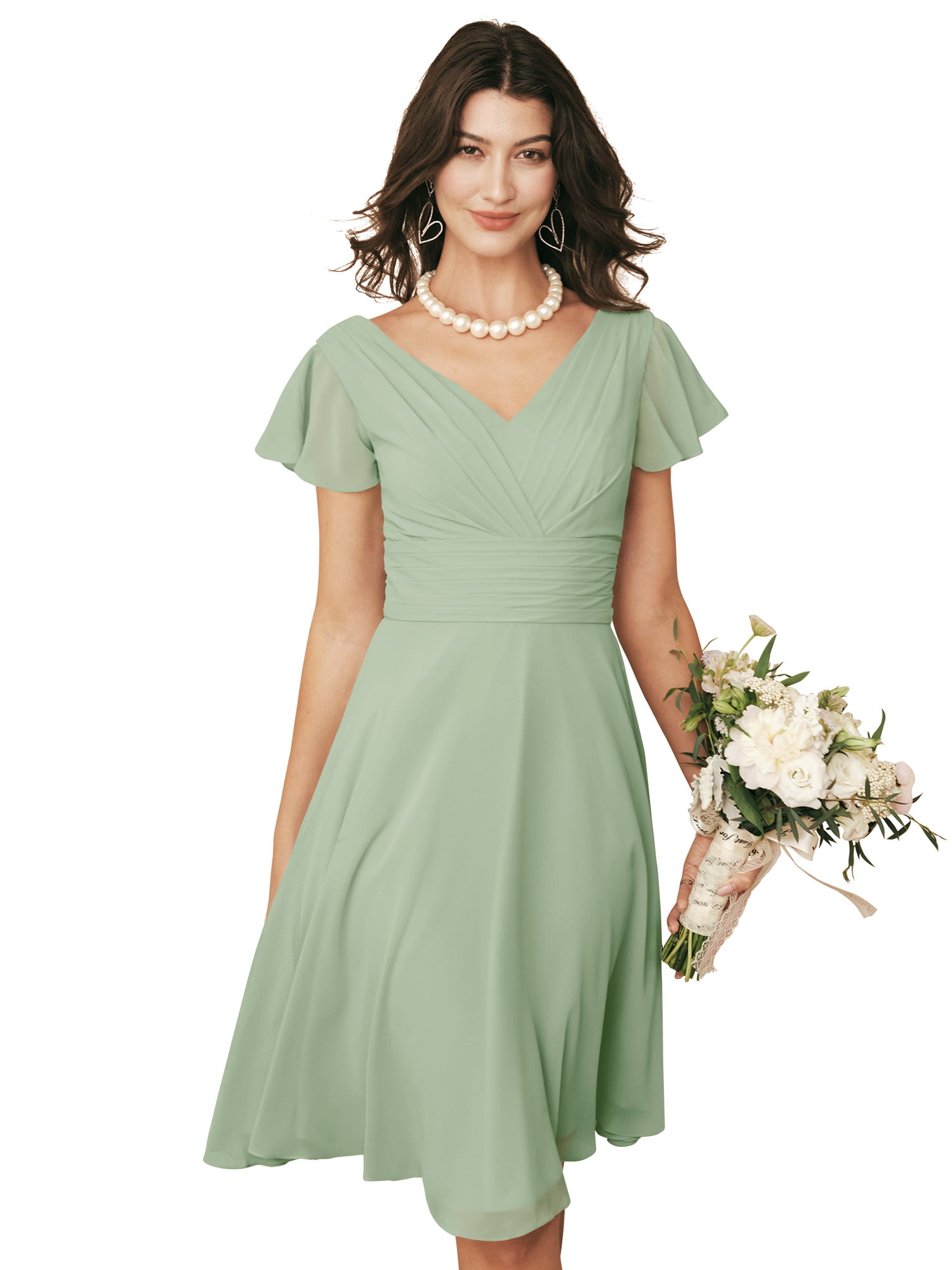  Sage Green Bridesmaids Dresses Knee Lenght