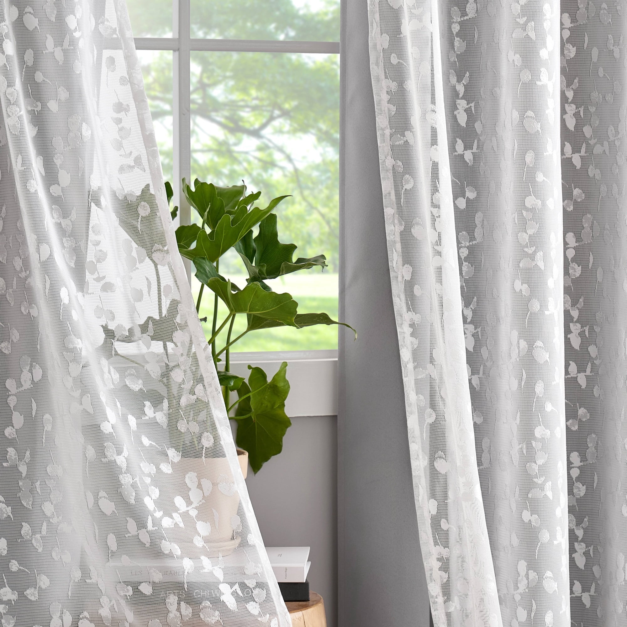 Flowpartex Gray White Mix Matched Full Blackout Curtains with Lace Leaf Sheer 4 Window Sheer Panels for Modern Bedroon Living Room Decor, 52" W x 95" L