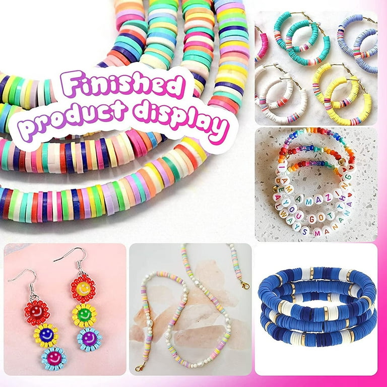 Clay Beads Bracelet Making Kit for Girls, DIY Friendship Jewelry Making Kit  with Cords Scissor Tweezer, Heart Pony Alphabet Letter Beads for Earring