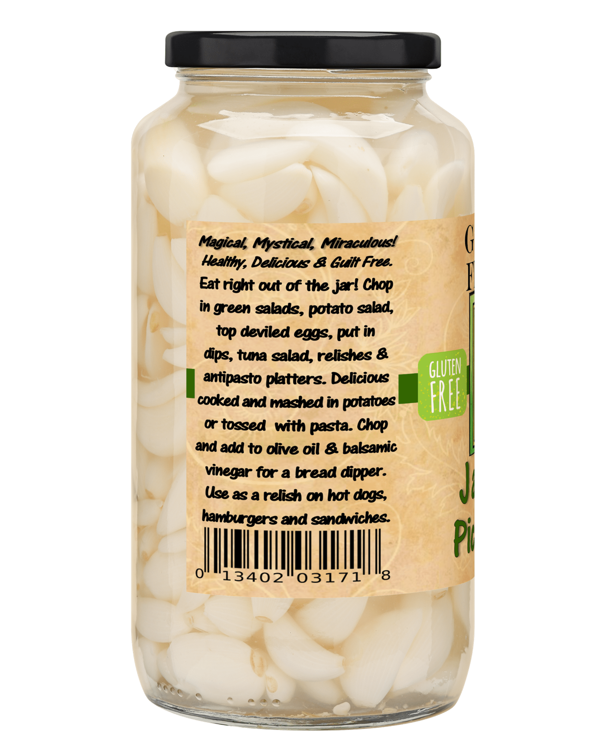 Garlic Festival Jalapeno Pickled Garlic Cloves in a Jar - Jalapeno Pickled Garlic - Fresh Garlic Cloves for Cooking - Freshly Made - Subtly Infused, Pre-Prepared Garlic - Net Wt. 32 oz.