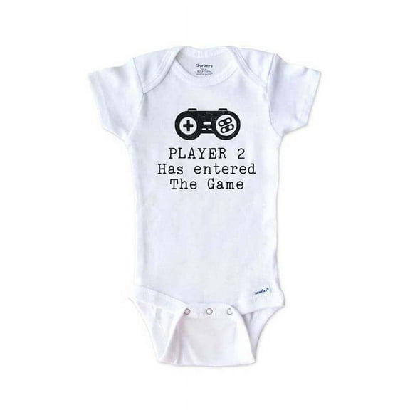 Player 2 Has entered the Game - surprise baby onesie birth pregnancy announcement - White 0-3 Months