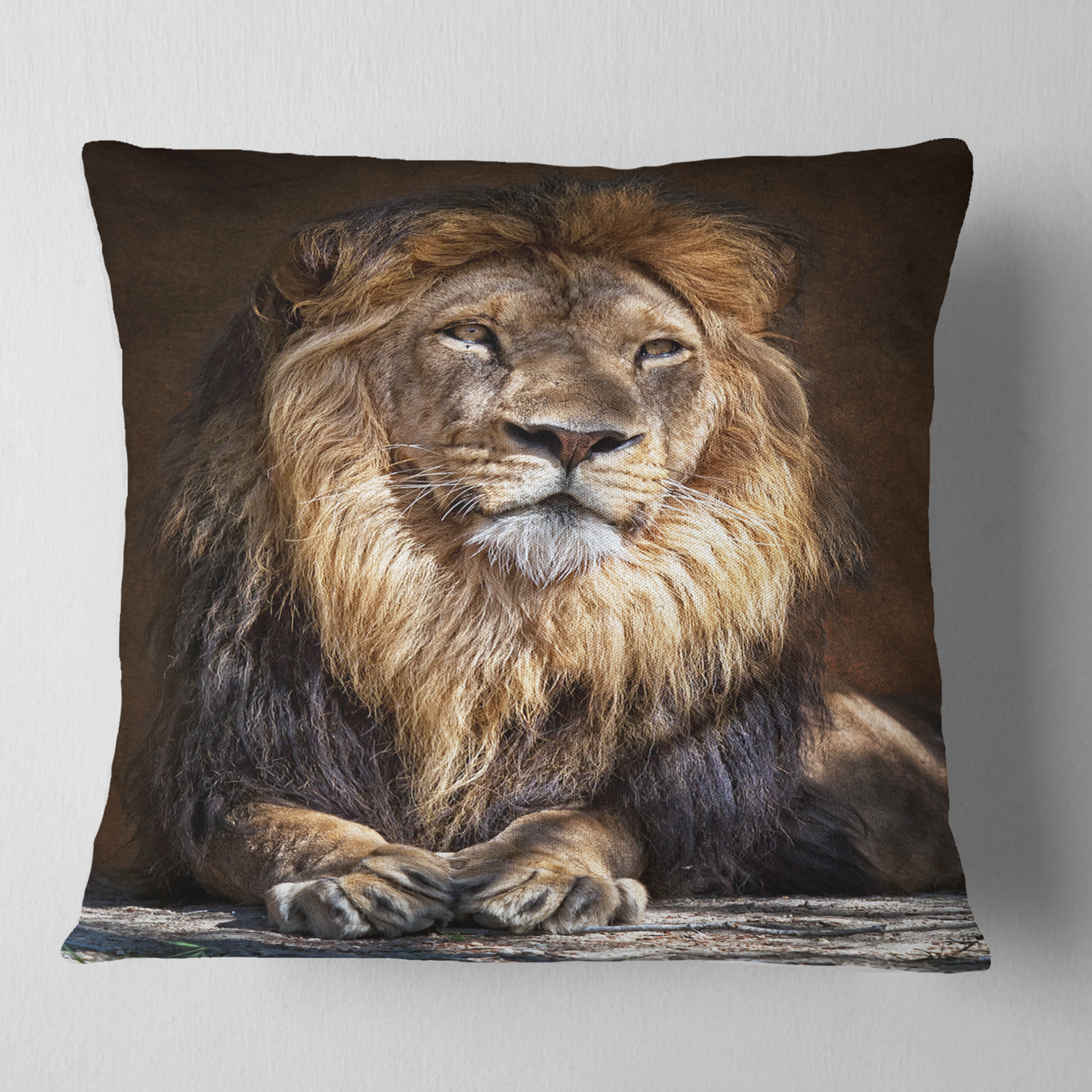 Designart King Lion with Lighted Face - Animal Art Throw Pillow - 18x18