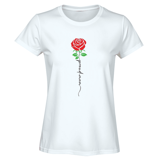 Playera de Mujer 1 Pza con Estampado Rosa con Frase en inglés "Proud Mom" | 10 de Mayo Día de las Madres | Prenda entallada y Tela delgada fabricada con 100% Algodón