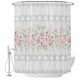 thumbnail image 2 of Pink Flowers Shower Curtains for Bathroom, Grey Vintage Botanical Floral Striped Waterproof Fabric Shower Curtain, Decorative Bathroom Curtain for Bathtub, 36"x72", No Hooks Included, 2 of 9