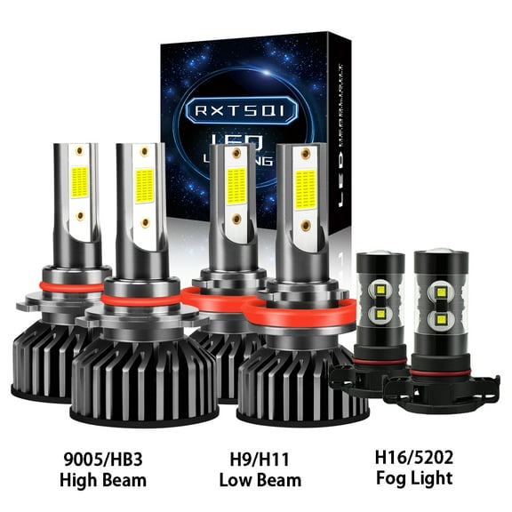 9005 H11 LED Headlight Bulbs Kit High Low Beam & 5202/H16 Fog Lights White Plug&Play LED Bulb 6Pcs,f2
