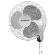 Comfort Zone 16" 3-Speed Oscillating Wall-Mount Fan, Adjustable Tilt, White