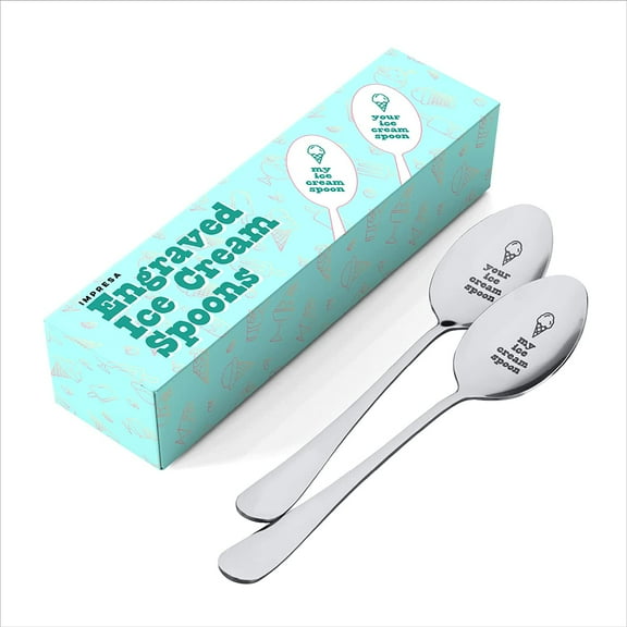 Impresa - Mine and Yours Ice Cream Spoons - Long Handled Engraved Ice Cream Spoon - Ice Cream Lovers Gifts (2 Pack)