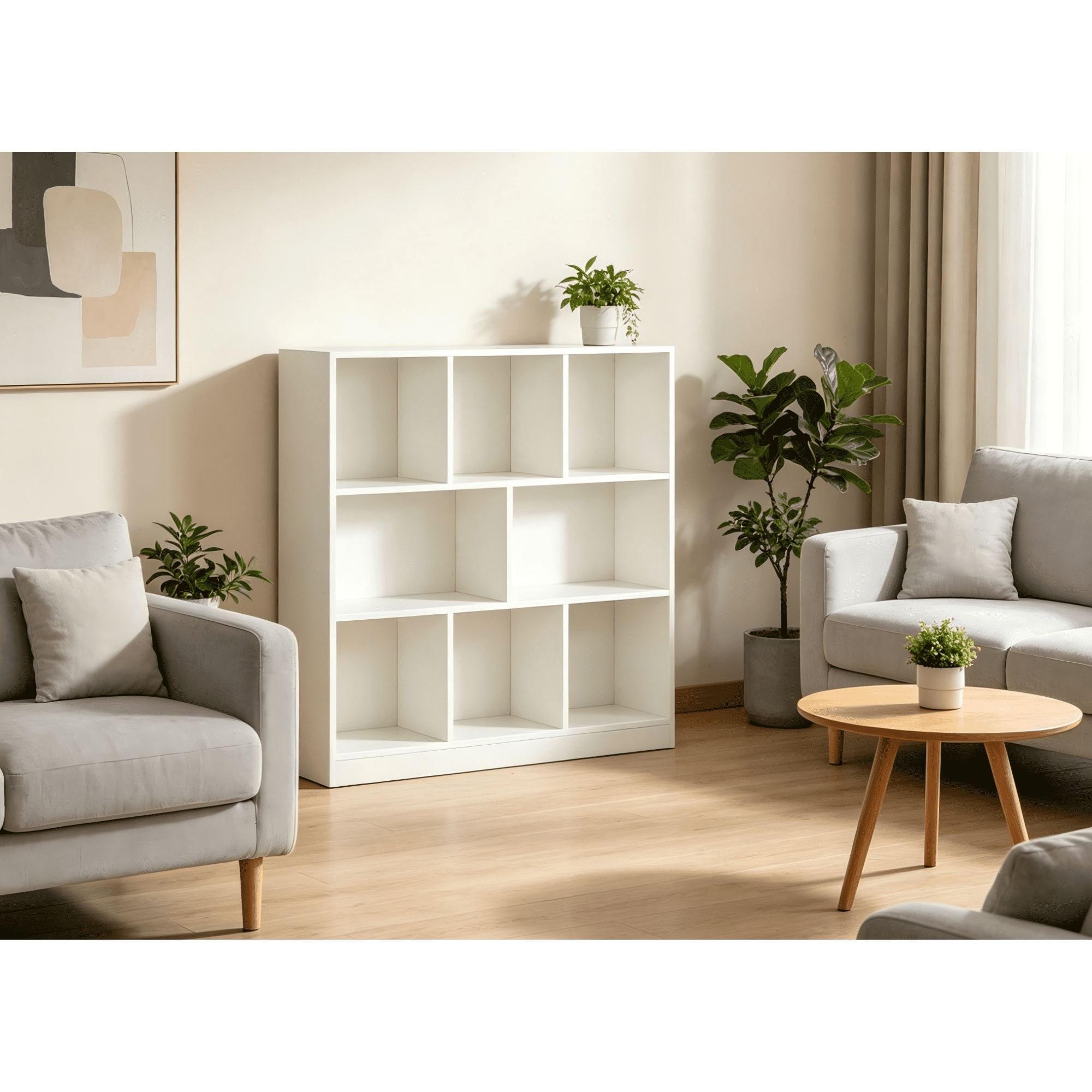Leumius 8 Cube Storage Organizer,3-Tier Bookshelf,Open Corner Bookshelf for Living Room Bedroom Office,White