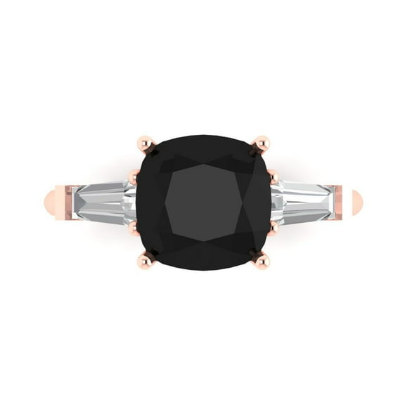 Three-Stone Engagement Ring for Women - 3ct Natural Onyx in 18K Rose Gold Promise Ring