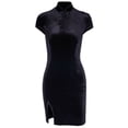 thumbnail image 4 of Lucakuins mujeres chinas Qipao Suede brillante Mini vestido cierre Split Club fiesta ceñido al cuerpo vestido Lucakuins s-L, 4 of 5
