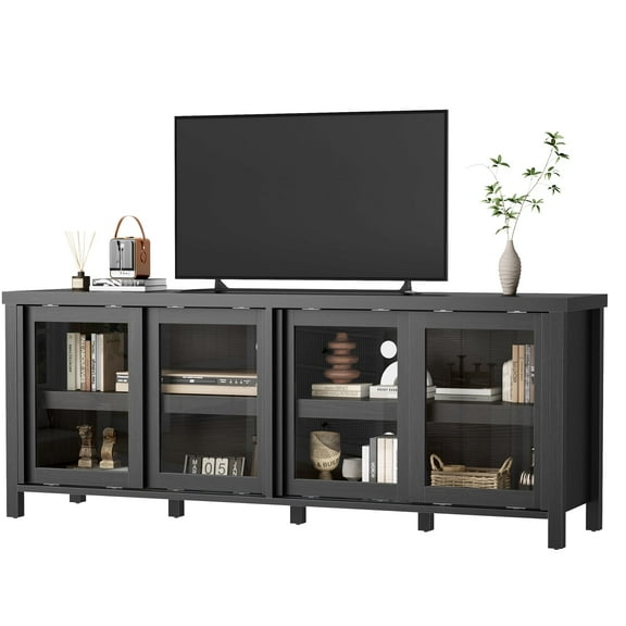 Danolapsi TV Stand for 65 Inch, Entertainment Center with Storage Cabinet and 4 Sliding Glass Doors, Mid Century Modern Media TV Console Table for Living Room Bedroom