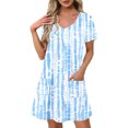 thumbnail image 2 of GaThRRgYP Elegant Pleated Short Sleeve Dress,Women's Fashion Summer Print Short-sleeved V-neck Casual Dress Sky Blue XXL, 2 of 8