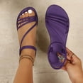 thumbnail image 4 of KIJBLAE Women's Metallic Multi-Strap Flat Sandals, Ankle Wrap Open Toe Comfort Shoes, Plus Size Shiny Style Footwear for Summer Parties Purple 37, 4 of 7