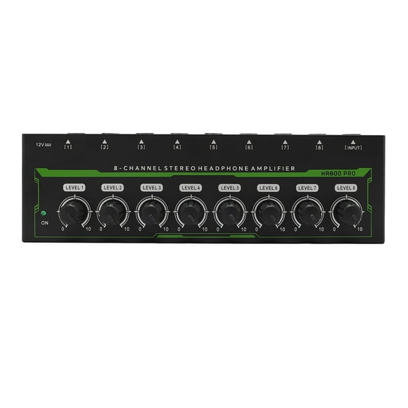 8 Channel Headphone Amplifier, RGB Breathing Light Design, Metal Stereo Audio Amplifier with Independent Volume Control, 6.35mm Stereo Jacks, Great for Studios, Radio Stations