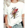 thumbnail image 1 of Women's Casual Ice Cream & Chocolate Print T-Shirt, Crew Neck Short Sleeve Tee, Food Pattern Knit Fabric Pullover for All Seasons, 1 of 4