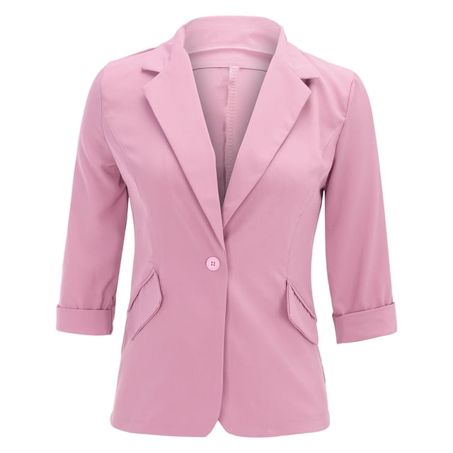 Chaquetas de traje de rayas Mujer diaria Primavera Verano Regular Fit Casual Manga Larga Color sólido,blazer moda(Rosa, XL)