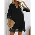 thumbnail image 4 of Women'S Casual T Shirt Dress Summer 3/4 Length Sleeve Hollow Swing Dresses Black L, 4 of 8