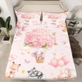 thumbnail image 2 of Ensemble de Draps Complet Rose pour Enfants Filles Draps de Lit Montgolfière Florale Rose Décoration de Chambre 4 Pcs, Draps Éléphant Renard Raton Laveur Mignon, Drap Plat et Drap-Housse Animaux de Dessin Animé, 2 of 6