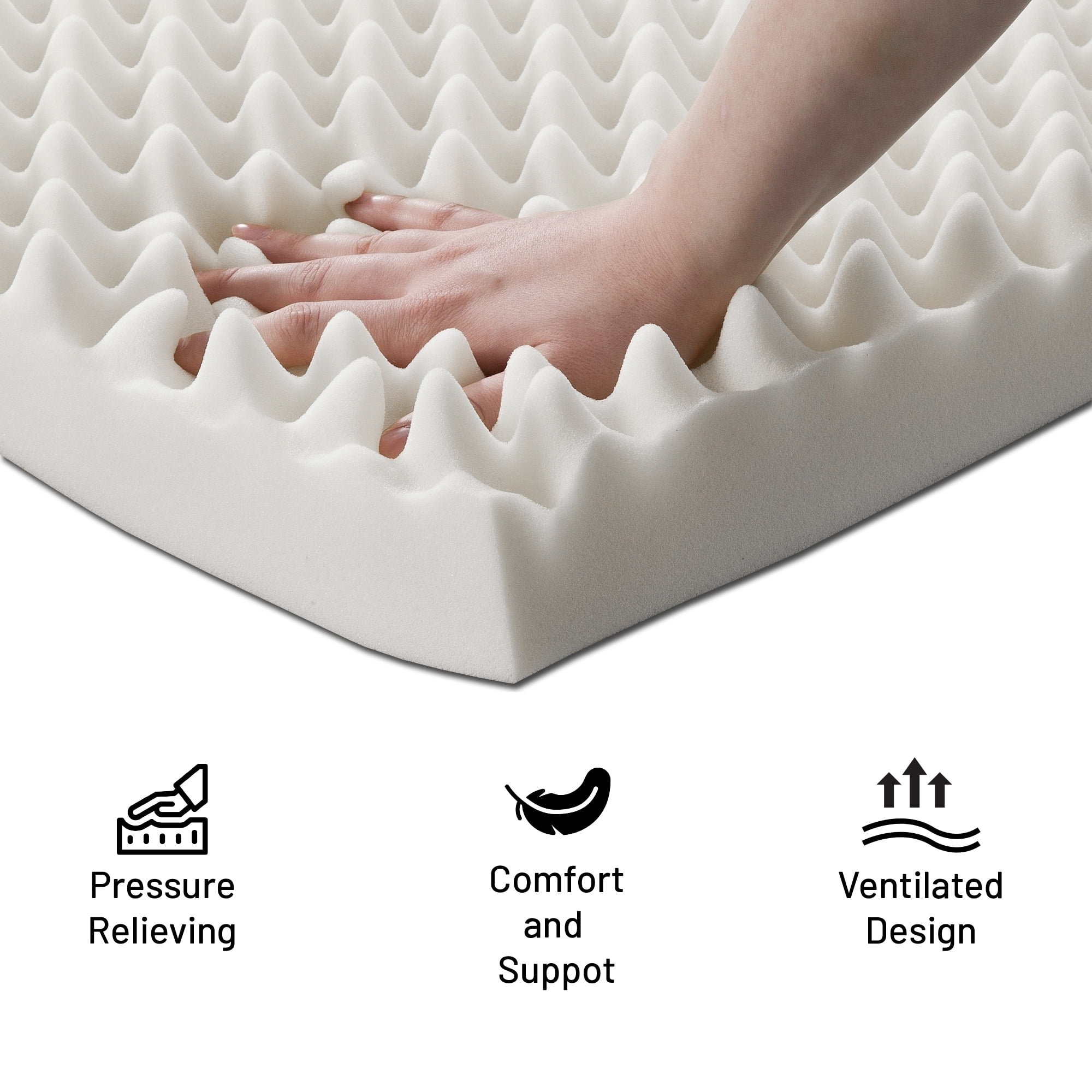 Continental Sleep, 3" Convoluted Egg Shell Foam Mattress Topper, King, White