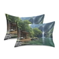 thumbnail image 2 of Dailycode Satin Pillow Case King Silk Pillow Cover for Hair and Skin Envelope Closure Cabin by Lake 20"x40", 2 of 9